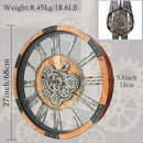 27 Inch Moving Gear Wall Clock, Oversized Wall Clocks, Clock Living Room Decor, Solid Wood Frame, Battery Operated, Large Wall Clock with Steampunk Industrial for Fireplace(Brown) by CozyNest Decor