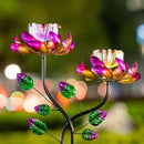 55'' Solar Powered Kinetic Wind Spinner Sculpture Pink Lotus Metal Stake Spinner for Patio, Lawn and Garden Decor Weather-Resistant Outdoor Art with Dual Lotus Design by CozyNest Decor