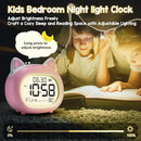 Kids Alarm Clock with Night Light for Kids, Small Digital Alarm Clocks for Bedrooms, Routine Builder, Cute Cat Alarm Clock with Sleep Training, Snooze, 12/24H, Date & Day, Temperature, USB Port by TinyTreasures Baby Boutique