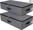 2PCS Foldable Under Bed Storage Box with Plastic Support Liner, Handles, Zipper lid, Blankets Clothes Comforters Storage Bin Organizer for Bedroom and Closet, 29×15×7inch, Black Grey by CozyNest Decor