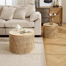 Nesting Coffee Table Set of 2, Natural Round Wooden Coffee Tables Rustic Woven Circle Side/Sofa Table for Small Space Living Room Bedroom Apartment No Assembly Required by CozyNest Decor