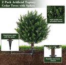 21" Artificial Cypress Topiary Outdoor Plants with Spike, 2 Pack Faux Cedar Bushes UV Resistant Fake Shrubs for Front Porch Décor by GreenHaven Gardens
