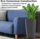 Tall Flower Pot Indoor - Outdoor Plant Pot - Black Glossy Planter - Elegant Stone Imitation - 12" Diameter 21" Tall with Drainage Holes and Saucer by CozyNest Decor
