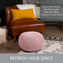 BIRDROCK HOME Round Pouf Ottoman | Cotton Braided Foot Stool with Bean Bag Filling | Boho Foot Rest for Living Room & Bedroom | Compact & Comfortable Seating, Lightweight & Soft | Dusty Rose by CozyNest Decor