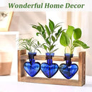 Lifecapido Heart Shaped Propagation Stations, Plant Terrarium with Wooden Stand, Plant Propagation Station for Hydroponics Plants Office Garden Home Decor, Gifts for Women Plant Lover (3 Vases, Blue) by GreenHaven Gardens