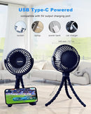 Stroller Fan Clip on for Baby, 4000mAh Rechargeable Battery Operated, Flexible Tripod, 3 Wind Speed, 360° Rotatable, Small Cooling Portable Fan for Car Seat Crib Golf Cart Treadmill, Navy Blue by TinyTreasures Baby Boutique