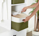 DECOMOMO Storage Bins Fabric Storage Baskets for Shelves, Linen Closet Organization Toys Nursery (Olive Green and White, Large - 3 Pack) by CozyNest Decor