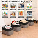 Storage Baskets for Shelves Organizing, Woven Cotton Rope Baskets for Storage, Book Basket, Decorative Shelf Basket, 12.5"Lx9.1''Wx7.9''H (4 Packs) Black & Jute by CozyNest Decor