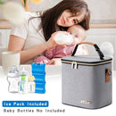 Breastmilk Cooler Bag with Ice Pack Fits 6 Baby Bottles Up to 9 Ounce, Baby Bottle Bag with Shoulder Strap for Nursing Mom Daycare, Grey by TinyTreasures Baby Boutique