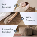 Oversized Bean Bag Chaise Lounge Chair Indoor for Adults with Armrests & Ottoman - Giant Comfy Khaki Beanbag Floor Sofa Cloud Accent Chair for Reading, Gaming, Cozy Plush Cloud Mini Couch by CozyNest Decor
