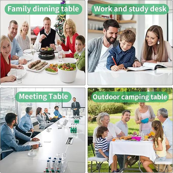 8FT Folding Table, Heavy Duty Foldable Table with Handle, Portable Fold-in-Half Utility Tables for Indoor & Outdoor Use Perfect for Camping BBQ Party Wedding Market Events, White, photo 7 of 7