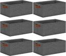 GhvyenntteS Small Fabric Storage Bins 6 Pack, 11.8" x 7.87" x 5.11" Storage Basket with Leather Handles, Closet Storage Bins for Shelves, Storage Baskets for Shelves, DVD Storage (Grey) by CozyNest Decor