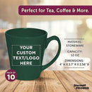 DISCOUNT PROMOS Custom Glossy Ceramic Latte Coffee Mug 12 oz. Set of 10, Personalized Bulk Pack - Perfect for Tea, Espresso, Cappuccino, Hot Cocoa - Green by CozyNest Decor