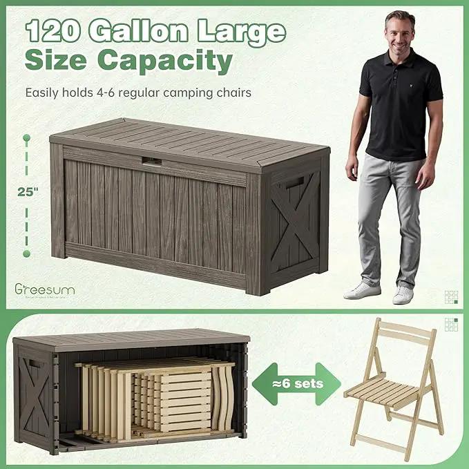 Greesum 120 Gallon Outdoor Storage Box with Lock - Large Resin Deck Box, Reinforced Lid for Garden, Patio, Lawn, Coffee, photo 5 of 7