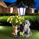 Garden Dog Statue,Resin Teddy & Cat Figurine with Solar LED Light,Flower Pots Planters Pots for Succulent,Outdoor Sculpture for Patio Balcony Yard Lawn Decor,Unique Gift for Dad Mom Grandma by GreenHaven Gardens