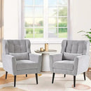 Accent Chair Set of 2, Upholstered Armchair with Pillow, Fabric Single Sofa Chair with Lounge Seat and Wood Legs Accent Chair for Living Room Small Spaces (Grey, Set of 2) by CozyNest Decor