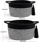 Empty Gift Basket Mini Woven Rope Organizer Baskets for Baby Shower, Vanity, Makeup Brushes, Bathroom, Shelves, Desk - Small Decorative Storage Bins - Set of 2, Pre-Shaped, Black Grey by TinyTreasures Baby Boutique