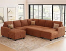 Belffin Oversized Sofa Bed Modular Sectional Sleeper Sofa with Pull Out Bed L Shaped Couch with Storage Chaise Brick Red Couch by CozyNest Decor