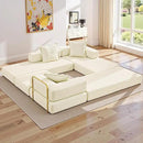 108" Oversized Convertible Sleeper Sofa Bed, Corduroy L Shape Sectional Couch, Folding Sofa Bed with Side Pocket, Modern Cloud Floor Mattress Couch, Modular Sofa for Living Room, Beige by CozyNest Decor