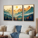 Tinonedraw Large Mountain Framed Canvas Wall Art Set of 3, Boho Nature Forest Wall Decor, Neutral Wooden Pine Trees Artwork, Sunrise Ridge Landscape Art Printing for Living Room Bedroom Office 16"x24" by CozyNest Decor