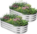 Galvanized Raised Garden Bed - 4×2×1ft (2 Packs) Planter Raised Beds for Gardening | Oval Metal Garden Planter Box with Safety Edging and Gloves for Vegetables Fruits and Flower - Silver by GreenHaven Gardens
