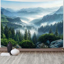 AMM Nature Forest Mountain Tapestry Green Misty Pine Tree Tapestry for Bedroom Aesthetic Foggy Woodlands Sky Landscape Tapestries Wall Hanging for Living Room Dorm 90 x 68 Inch by CozyNest Decor