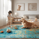 Washable Area Rugs 9'x12' Non-Slip Modern Abstract Soft for Living Room Entryway Bedroom Nursery, Print Pattern, Teal Blue Green Orange Rust Red Colorful by TinyTreasures Baby Boutique