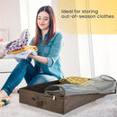 Brown Low Profile Under Bed Storage Containers 5 inches high, 33.8"x 17.7"x 5.1", Sturdy Underbed Shoe Storage Organizer, Foldable Fabric Under the Bed Storage Bins - Pack of 2 by CozyNest Decor