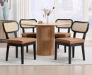 EALSON Mid Century Modern Rattan Dining Chairs Set of 4 Farmhouse Black Wood Kitchen Chairs with Cane Back Leather Upholstered Accent Armless Chairs for Dining/Living Room Restaurant, Brown by CozyNest Decor
