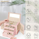 AKOZLIN 4-Tier Jewelry Box Lockable Leather Jewelry Storage Case Organizer with 3 Drawers for Women Girls Ring Necklace Earring Bracelet Watches Holder with Mirror Pink by TinyTreasures Baby Boutique