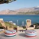 Inflatable Ottoman Stool D21 xH9 for Outdoor/Indoor Use, Water Repellent Patio Foot Rest Stool with Portable Handle,Round Pouf Ottoman Suitable for Garden,Deck and Camping - Stripe Red Blue by CozyNest Decor