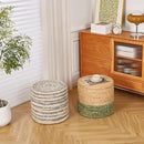 Wimarsbon 18'' Ottoman Pouf, Natural Braided Poof, Rustic Handweave Lounge Pouffe, Boho Footrest Stool for Bedroom, Accent Table for Living Room (Blue Corn Husk) by CozyNest Decor