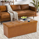 43 Inches Folding Storage Ottoman Bench, PU Leather Storage Chest, Footrest Padded Seat for Bedroom and Hallway, Holds up to 660 lbs, Light Brown by CozyNest Decor