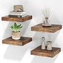 Square Floating Shelves for Wall, 8"W x 8"D x 1.2"H, Small Wooden Wall Mounted Display Shelves with Invisible Brackets for Living Room, Bedroom, Bathroom, Kitchen Decor, Set of 4, Rustic Brown by CozyNest Decor