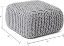 REDEARTH · Cube Low Pouf Foot Stool Ottoman - Hand Knitted Poof - Cord Boho Pouffe - Home Décor - Stuffed Footrest for Living Room - Nursery - Bedroom - Patio (16" x 16" x 8") - Light Gray by CozyNest Decor