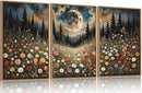 HPINUB Wildflower Moon Pine Tree Framed Canvas Wall Art Set,Nature Forest Wall Decor,Mystical Starry Night Artwork Rustic Mountain Landscape Art Print for Living Room,Bedroom,Office-24 x36 x3 by CozyNest Decor