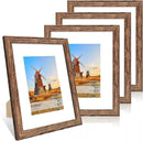 8x10 Picture Frame Set of 4, 8 x 10 Wood Photo Frames with Mat for 5x7, Natural Wooden Frame with Real Glass Cover for Wall and Tabletop Display,Rustic Brown by CozyNest Decor