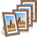 5x7 Picture Frame Set of 4, 5 x 7 Wood Photo Frames with Mat for 4x6, Natural Wooden Frame with Real Glass Cover for Wall and Tabletop Display,Rustic Brown by CozyNest Decor