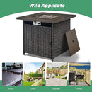 5 Pieces Patio Wicker Furniture Set - 4 Outdoor Swivel Rocker Glider Chairs with 50000BTU Propane Fire Pit Table, Warm Patio Conversation Set Red Cushion Perfect for Casual Gathering