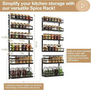 X-cosrack 6-Tier Wall-Mounted Spice Rack Organizer with Mixed Basket Sizes, Height-Adjustable Hanging Spice Shelf for Kitchen Pantry Cabinet, Large-Capacity Seasoning Holder, Black by CozyNest Decor