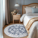 jinchan Round Rug 6ft Area Rugs Vintage Floral Distressed Design - Machine Washable Non-Slip Low-Pile Ultra-Thin Circle Rug for Entryway Bedside Living Room Dining Room Bedroom (6' Round,Dark Blue) by TinyTreasures Baby Boutique
