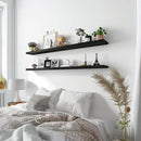 Wood Floating Shelves for Wall Decor, Rustic Wall Shelves for Bedroom Bathroom Kitchen Living Room, Set of 4 Black 48 Inch by CozyNest Decor