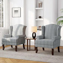 Accent Chair, High Back Upholstered Armchair with High Resilience Sponge & Wood Legs, Mid-Century Modern Comfy Single Sofa Reading Chairs for Living Room, Bedroom (Stripe Grey, Set of 2) by CozyNest Decor