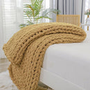 Bigacogo Chunky Knit Throw Blanket for Couch, 40x60 inches, 100% Hand Knitted with Thick Jumbo Chenille Yarn, Cozy Soft Large Rope Knot Cable Crochet Blankets for Sofa Bed Living Room, Goldenrod by CozyNest Decor