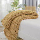Bigacogo Chunky Knit Throw Blanket for Couch, 40x40 inches, 100% Hand Knitted with Thick Jumbo Chenille Yarn, Cozy Soft Large Rope Knot Cable Crochet Blankets for Sofa Bed Living Room, Goldenrod by CozyNest Decor