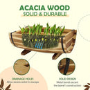 IDZO Solid Acacia Wood Half Barrel Planters Outdoor Set of 2 Different Sizes, Wooden Planters for Outdoor Plants with Metal Bands & Drainage Holes, Legs Included, Natural by GreenHaven Gardens