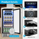 15 Inch Undercounter Beverage Refrigerator - 126 Cans Beverage Fridge with Stainless Steel Door for Beer Wine Soda - Built-in or Freestanding Wine Cooler for Home Kitchen Bar by CozyNest Decor