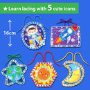 Premium Foil Edge Lacing Cards for Kids Ages 3-6 | 5 Double-Sided Space Sewing Cards with Multilingual Learning | Durable Cardboard Fine Motor Skills Activity Kit by TinyTreasures Baby Boutique