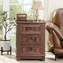 Farmhouse Night Stand Set of 2, 18" End Table with 3 Drawer Metal Handle, Dresser for Bedroom, Sofa Bed Side Table Chest of Drawers,Wood Nightstand Cabinet for Organizer, Living Room-Brown by CozyNest Decor