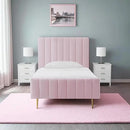 Livinia Twin Size Elton Velvet Platform Bed, Upholstered Bed Frame with Vertical Channel Tufted Headboard Footboard, Strong Wood Slats, No Box Spring Needed, Pink (Twin) by CozyNest Decor